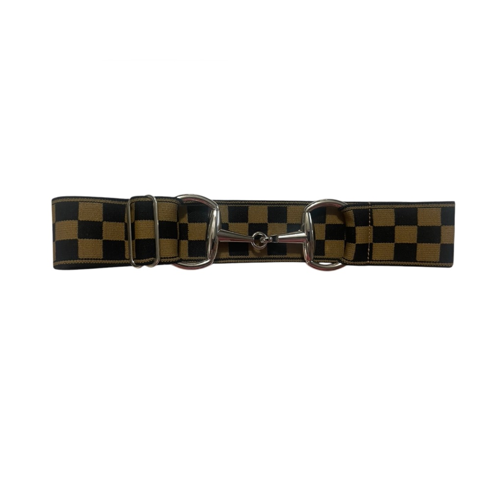 NWT Luxequine Equestrian Black & Tan Checker Belt w/Silver Snaffle Bit Buckle